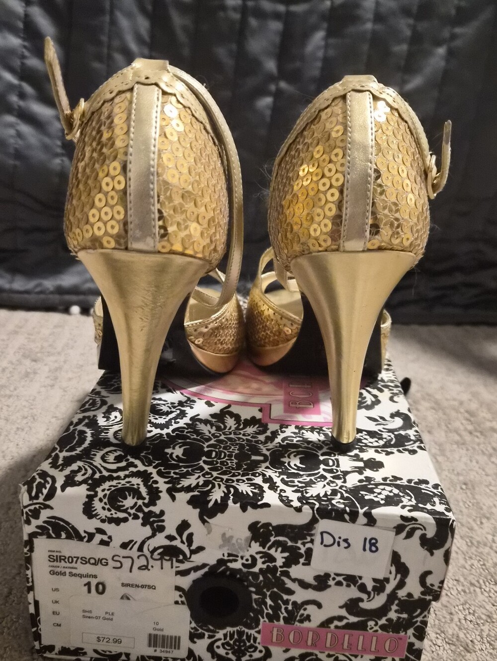 Siren Gold Sequin Open-Toe Crisscross Ankle Strap Heels - Picture 3 of 4